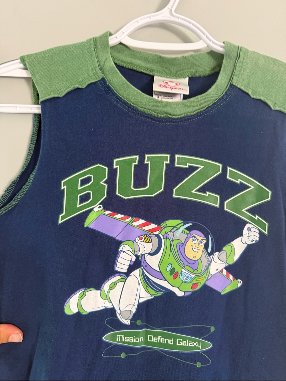 Vintage Disney Store Buzz Lightyear Toy Story Sleeveless Tee - Navy & Green